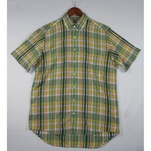 Sid Mashburn Madras Plaid Short Sleeve Shirt India Green Yellow Button Down M